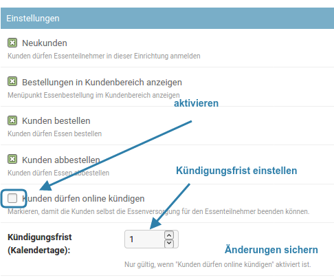 Kunden duerfen online kuendigen - Einrichtungskonfiguration